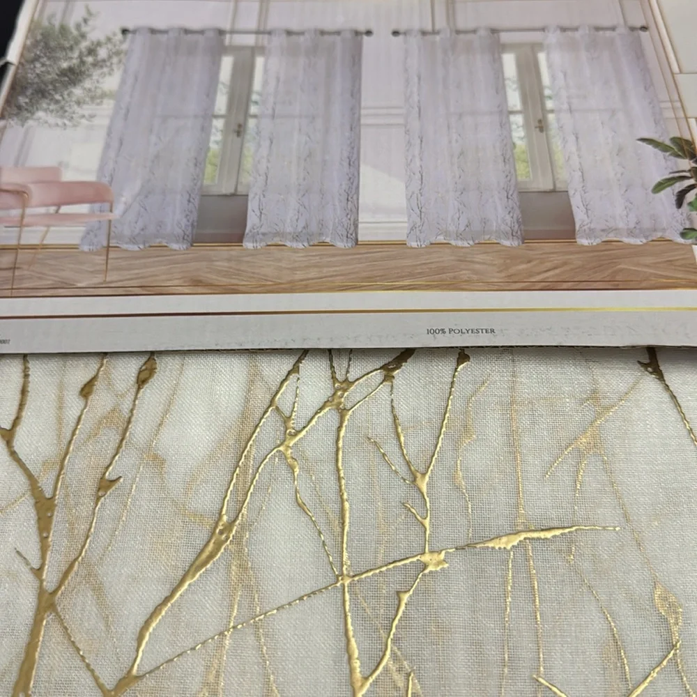 FLORA Collection Extra Long Set Of 4 Metallic Printed Window Panels - 38